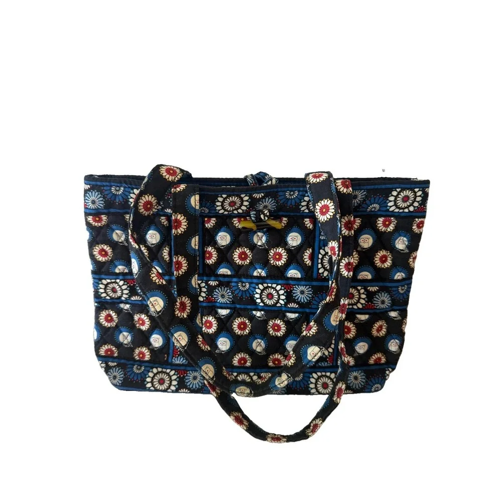 Vera Bradley Night Owl Toggle Tote Bag Retired Quilted Black Owl Floral Purse